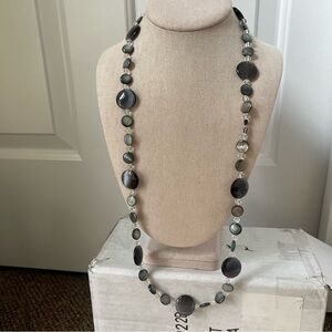 Glass bead gray black ombré beaded long lanyard necklace layering chunky